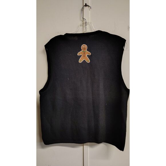 VTG Bechamel Petites PL Black Ramie Blend Ugly Christmas Vest - Picture 2 of 7
